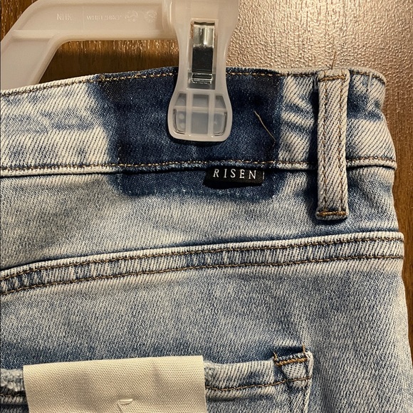 Risen Light Blue Flare Jeans with Fringe Hem - Picture 3 of 9